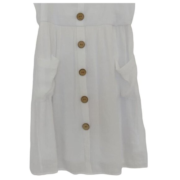 Vintage, Beautees, White Off-Shoulder Dress With Wooden Buttons & Pockets. - Picture 5 of 7